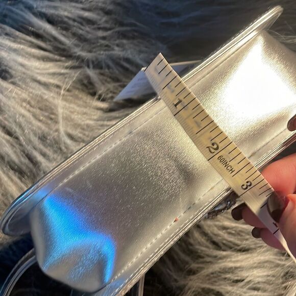 STUART WEITZMAN Mini Delilah Metallic Silver Purse with Rhinestones NWT/ Leather - Picture 9 of 9